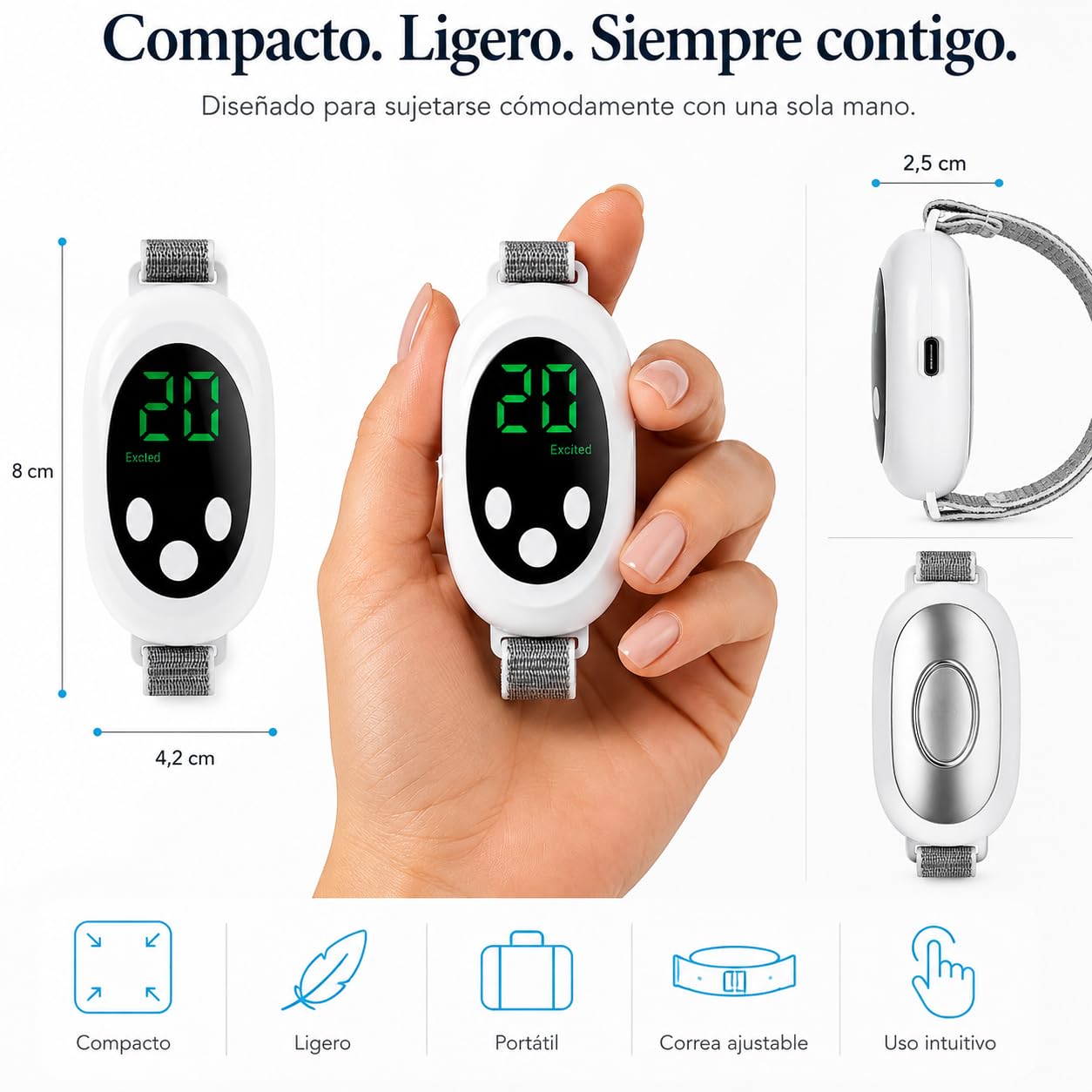 Dispositivo para Dormir y Relajarse, Masajeador de Mano EMS Antiestrés | 20 niveles de intensidad, modos Sleep y Excited, correa ajustable, autoapagado y formato portátil