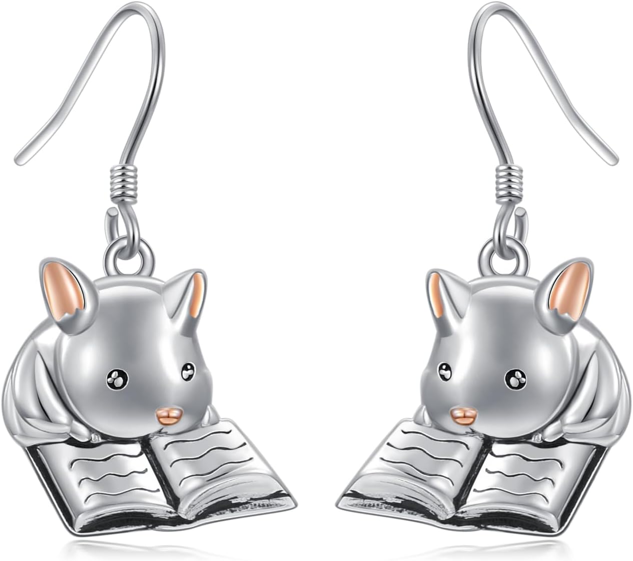 Cat/Guinea Pig/Panda/Pig/French Bulldog Earrings Sterling Silver Animal with Book Earrings Dangle Cartoon Anime Earrings Cute Animal Jewelry Gifts for Women Teacher