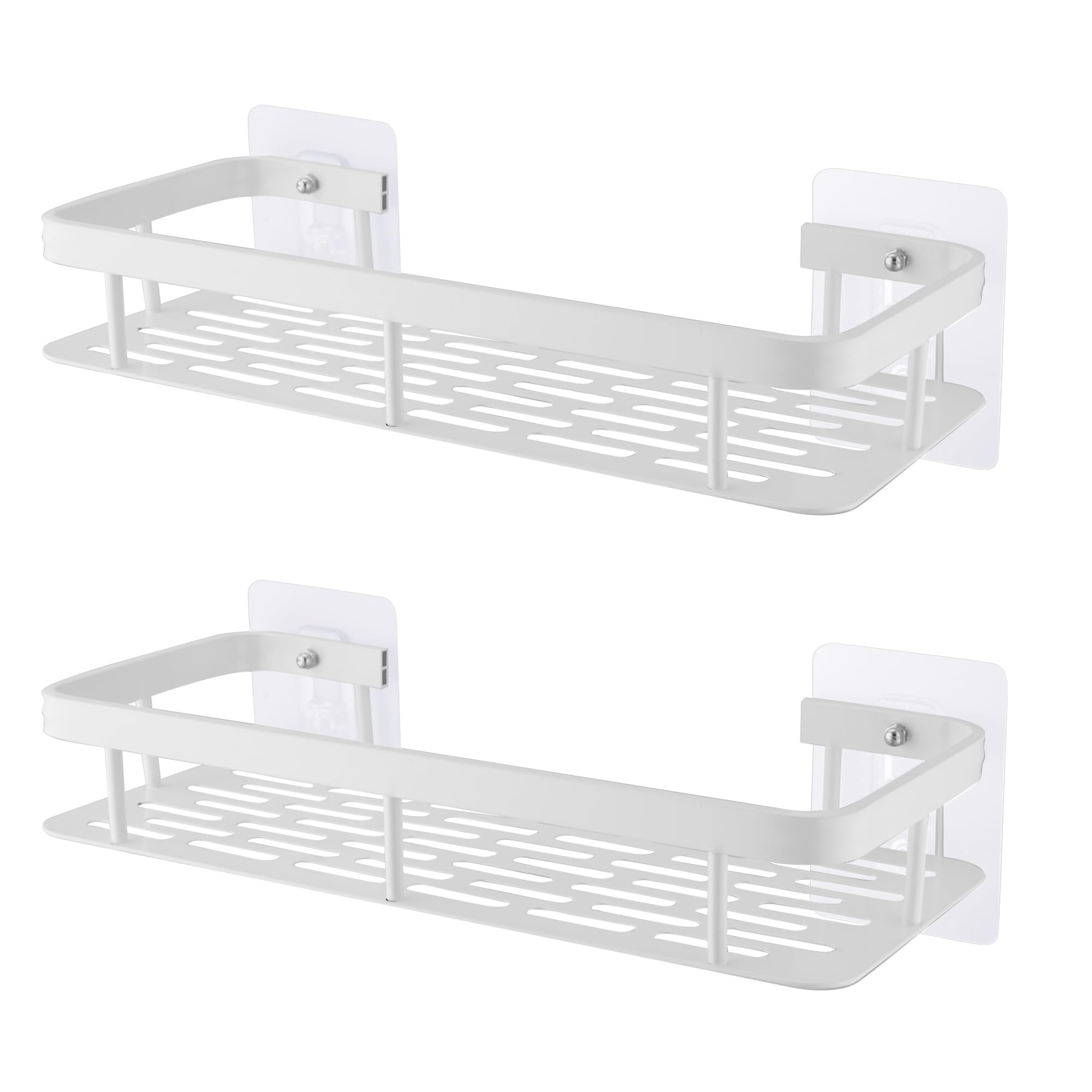 LEADAHEAD Shower Caddy Adhesive No Drill Bathroom Shower Organizers Rustproof Shower Shelves Wall-Mounted Kitchen Spice Rack White Shower Holder 2-Pack