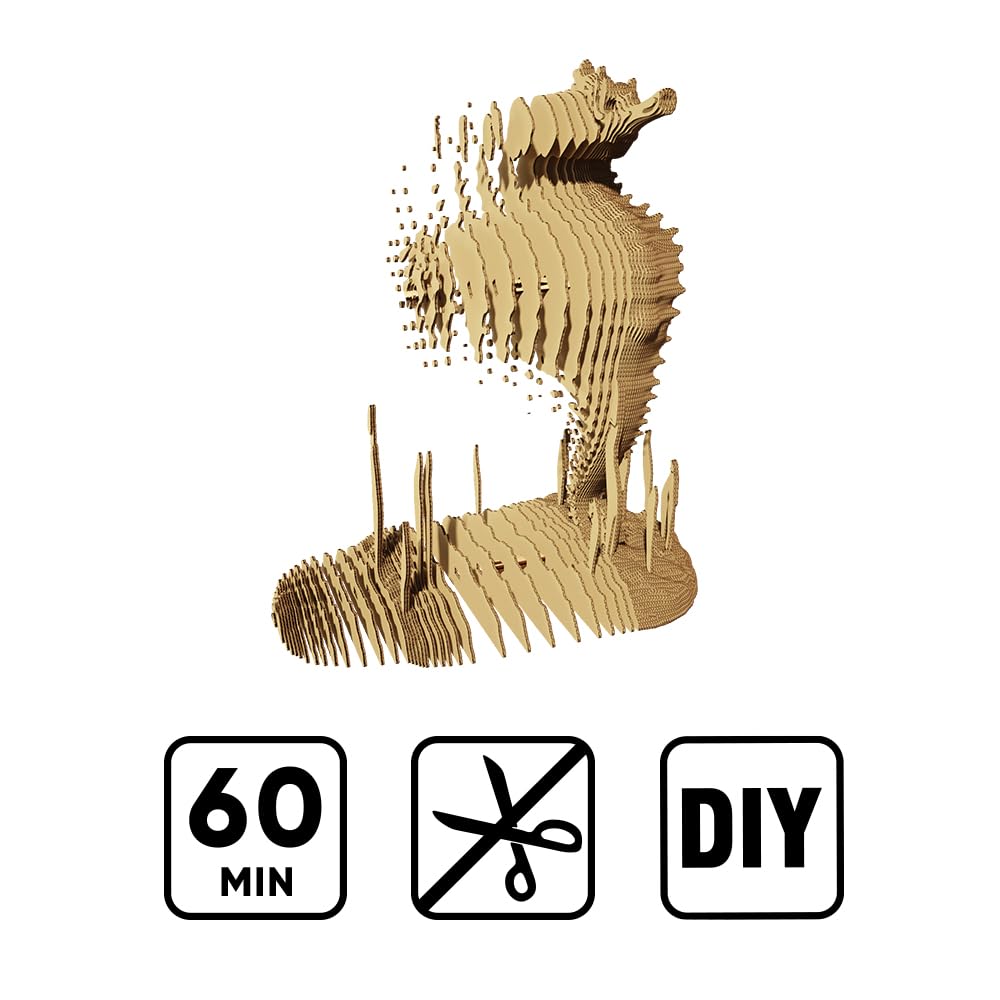 Hippocampe Puzzle 3D en Carton – Maquette à Monter | 109 Pièces, 28 × 14 × 11 cm – Kit Sculpture DIY à Peindre, Matériaux Recyclés, Ados & Adultes, Idée Cadeau Déco