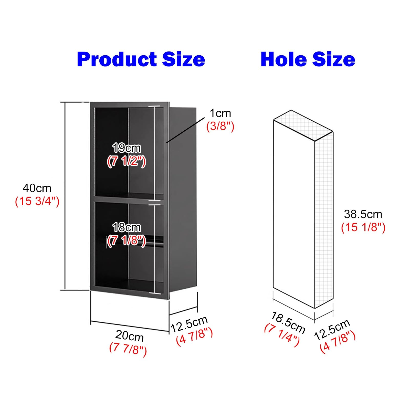 Nicho de Ducha Empotrable Portarrollos de Papel Higiénico Empotrado Negro, Organizador de Pared Impermeable para Baño, Nicho para Caja de Pañuelos
