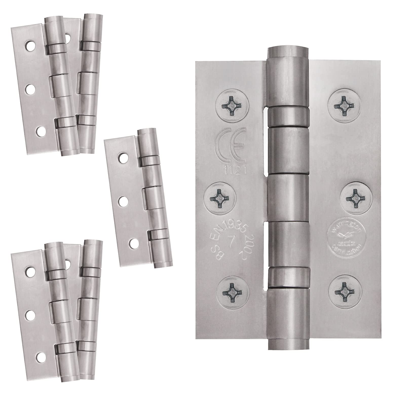 EAI Door Hinges 3 Inch / 76mm Ball Bearing | 3 Pair [6 Hinges & Screws] | Stainless Steel