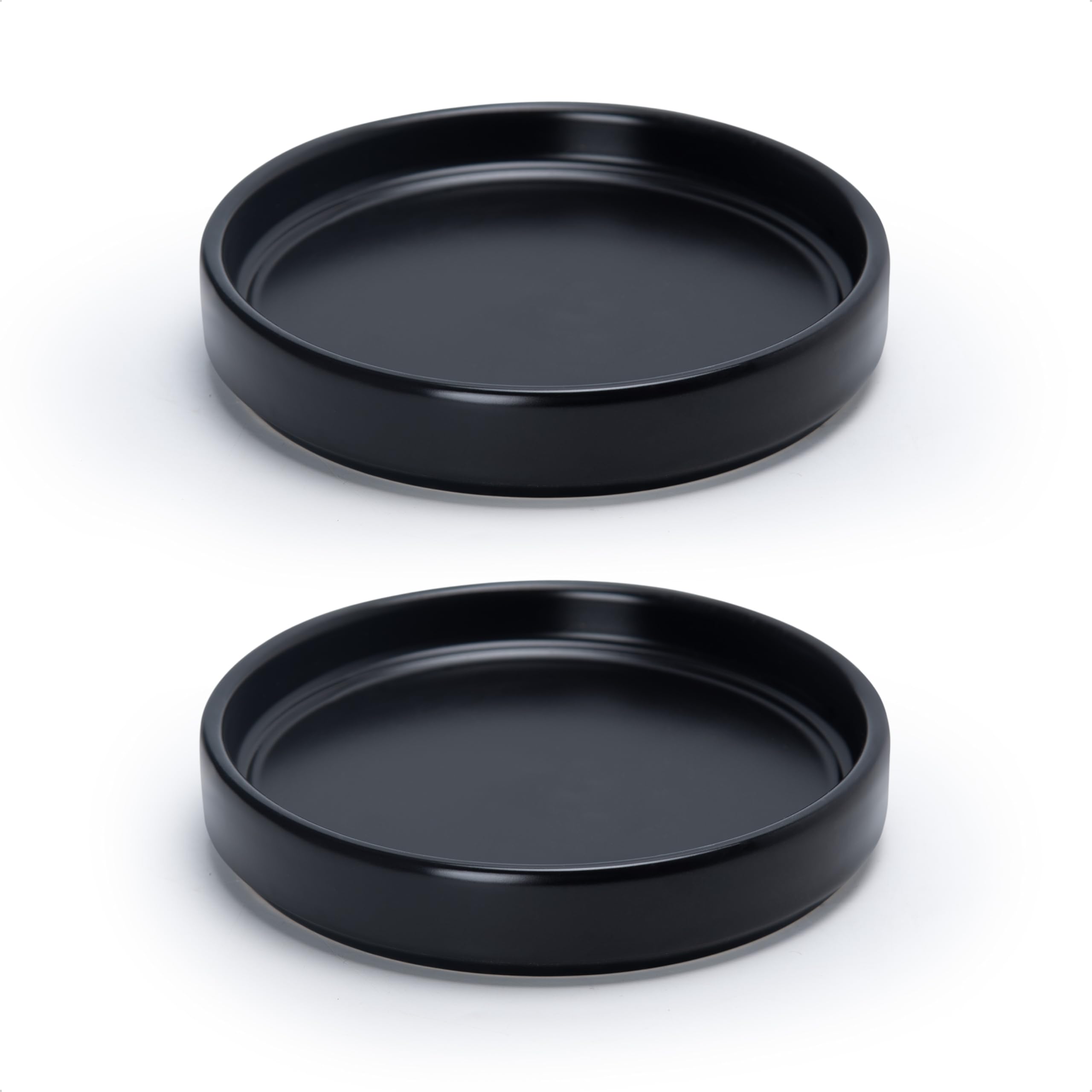 D'vine Dev Modern Round 5.4 Inch Ceramic Plant Pot Saucer, Planter Pot Drainage Tray for Indoor Plants, Set of 2, Matte Black, 97-T-B-22