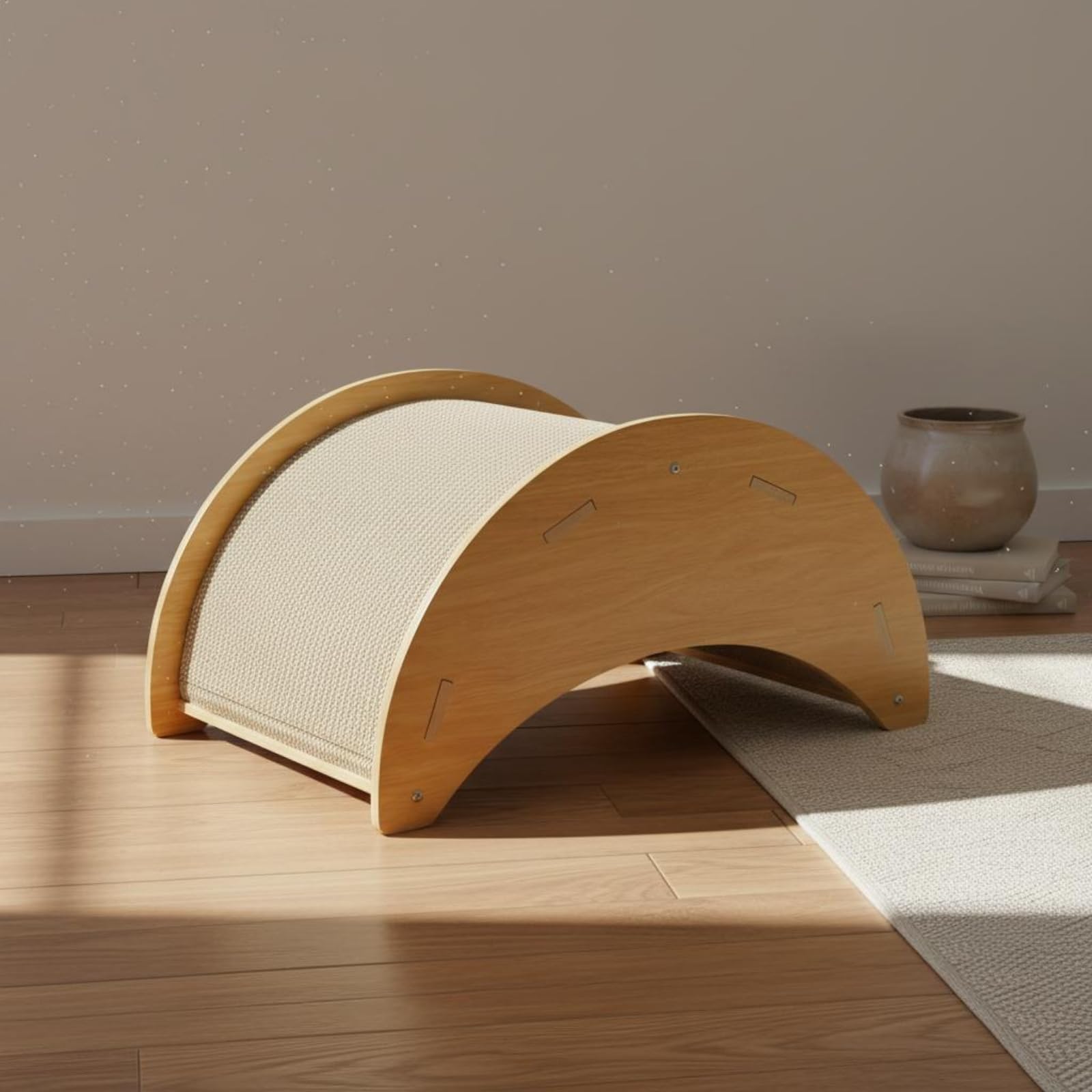 Griffoir Lit Berceau Courbé Grattoir Corrugué Lit Bercelant Conception Pratique Tapis de Rechange Aspect Bois Clair Adapté aux Chats d'Intérieur Détente Jeu Créatif