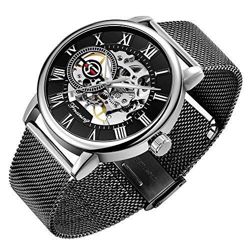 Tiong Orologio da uomo con scheletro meccanico classico con numeri romani Steampunk Orologio da uomo a carica manuale