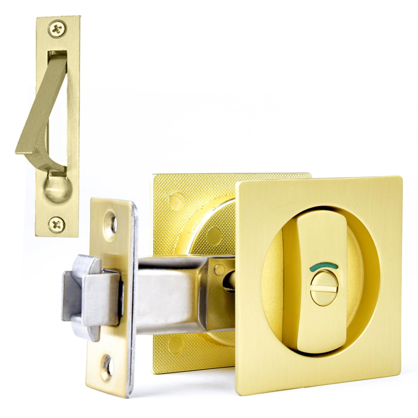 Dontay Square Pocket Door Lock And Pull - Matte Black, Privacy Latch, Fits Doors 1 3/8" To 2 3/16" Thick