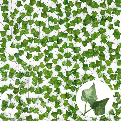 ROSYLEVE 12 pièces Lierre Artificiel 210 cm Faux Lierre Réaliste pour Décoration Murale, Réutilisable Décoration végétale d'intérieur et d'extérieur...