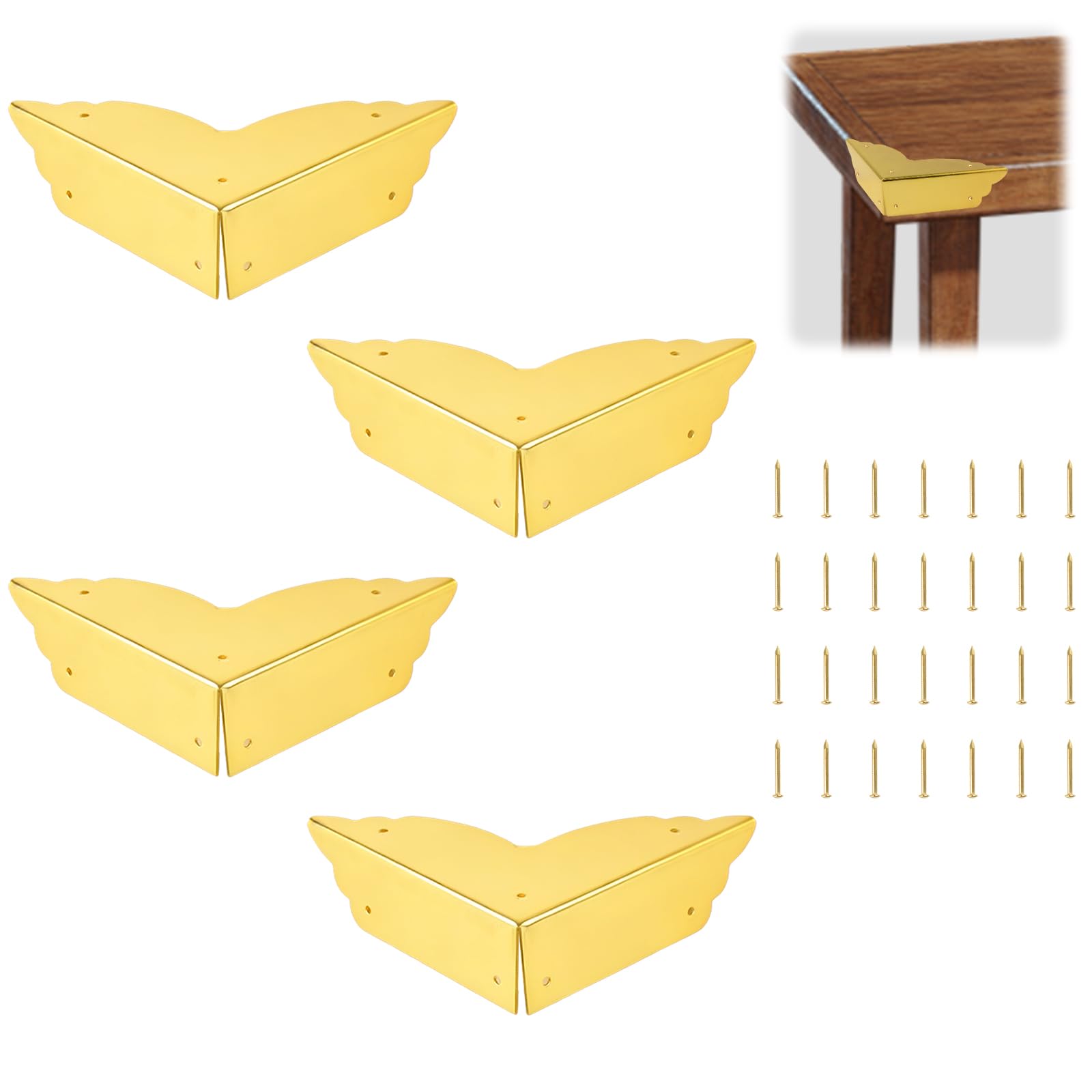 INCREWAY 4Pcs Simple Gold Large Table Corner Protector, Metal Furniture Edge Guard for Desk Cabinet Drawer 90 Degree Corner Brace Home Office Hardware