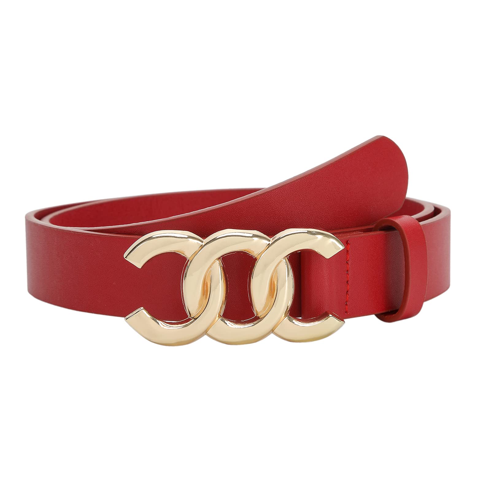 Pettata Women Belt for Jeans Dress Cinch Waist Belt for Ladies Faux Leather Belt with Gold Buckle