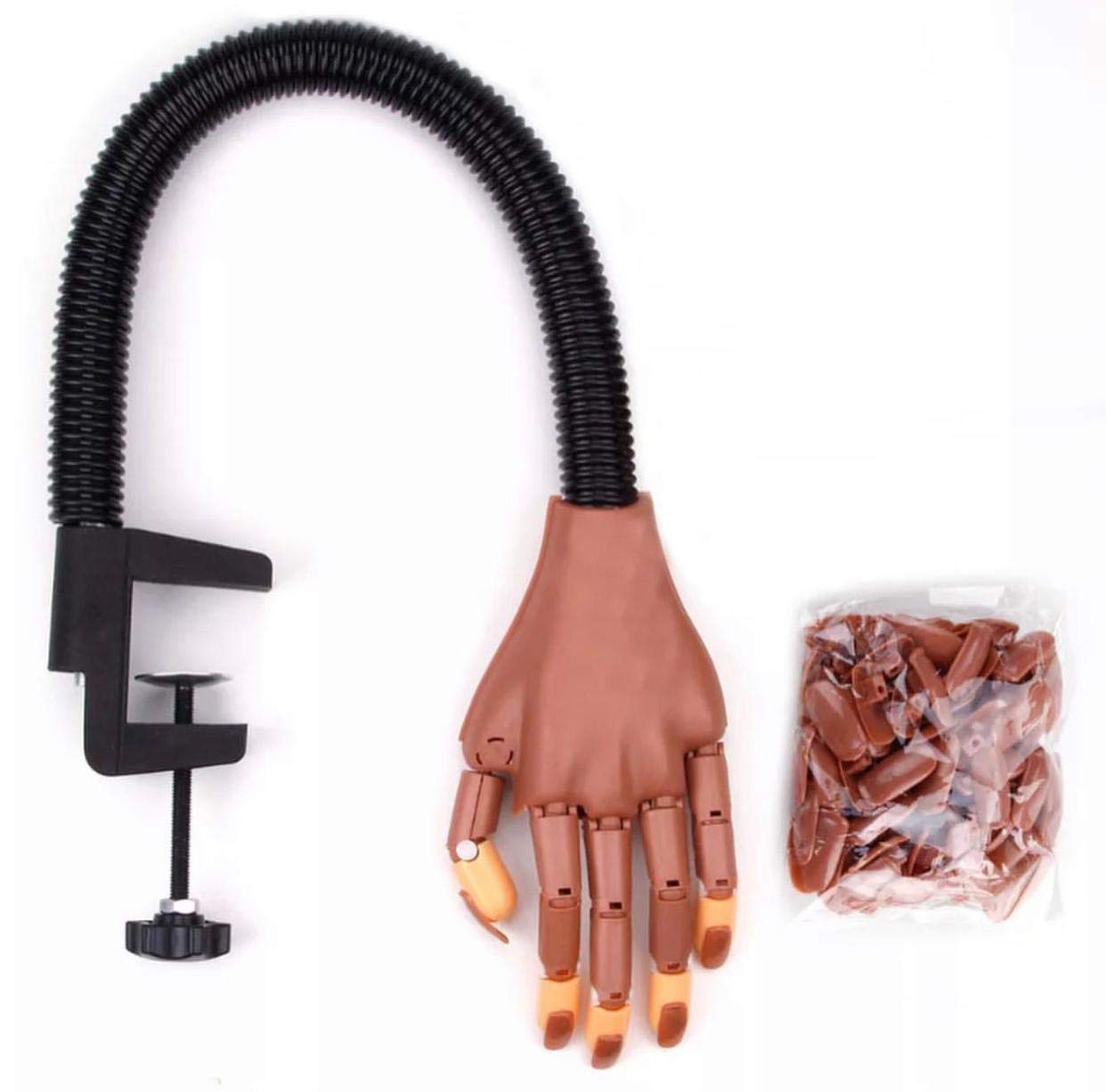 brunson Nail Trainer Tool Adjustable Nail Art Model Hand Practice DIY Personal & Salon Nail Training Manicure Tool with 100 Nail Tips