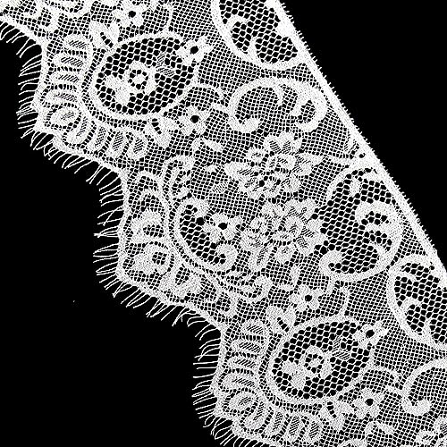 Rumyve 3m White Floral Chiffon Lace Trim Ribbon - Embroidered Flower Lace Edging for Sewing, Clothing & Parties