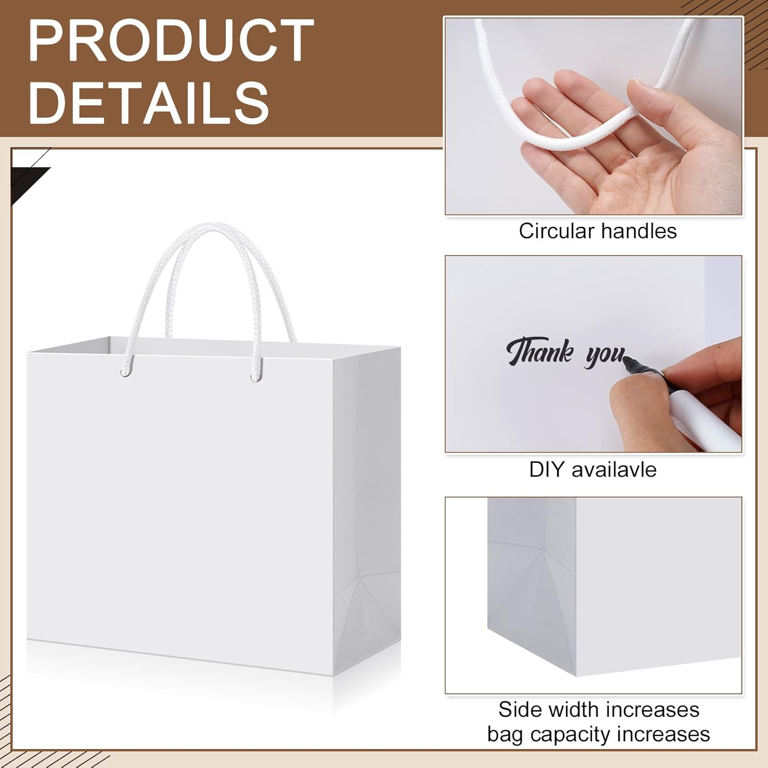 Zhehao 60 Pack Kraft Paper Gift Bags with Handles Bulk 5.9/7.5/9.4/11.8/13.8/15.7 Inch Assorted Size Christmas Gift Wrap Shopping Bags for Birthday Party Takeouts Merchandise Retail(White)