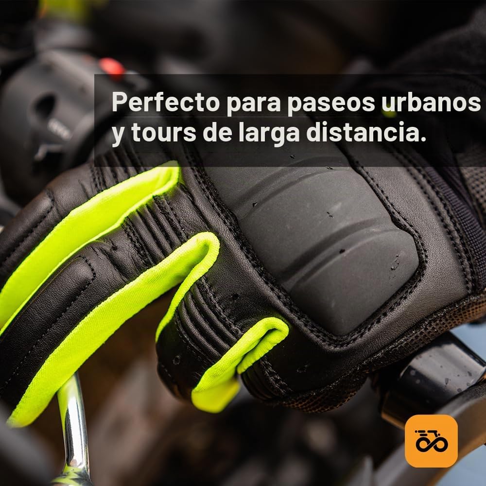 Moore Guantes de Moto 360 S Negro y Fluo – Impermeables, Piel Bovina, Protección CE.