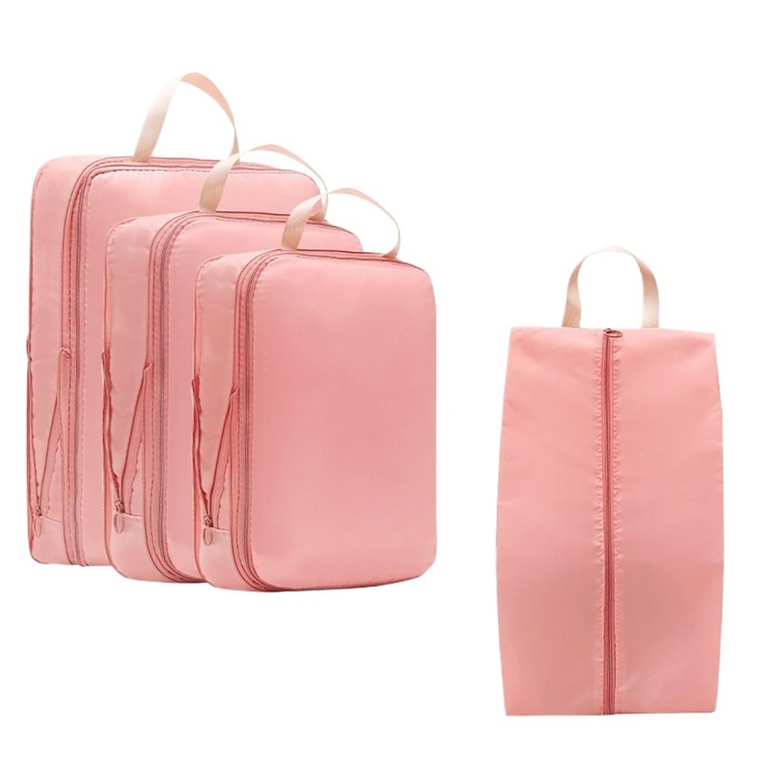 BHOUTY 4pcs Set Travel Packing Cubes Space-saving Clothes Socks Compression Organizer Bag Portable Shoe(Pink)