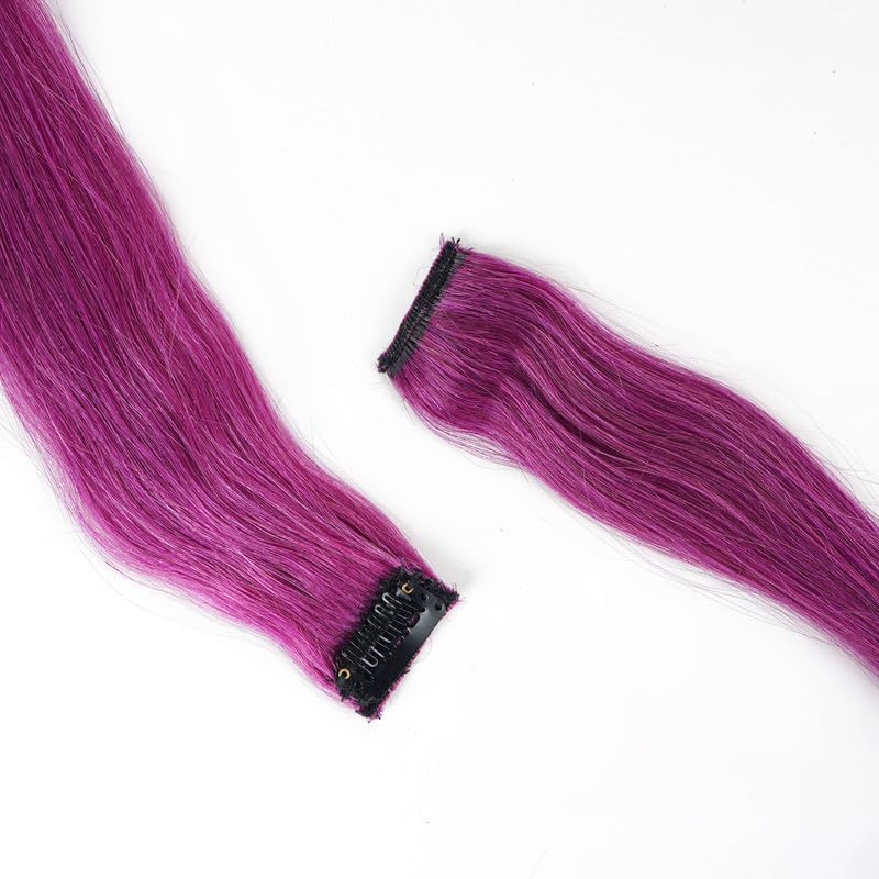 RefynHair - Funky Highlights Natural Human Hair Wine Color 20 Inches long Streaks Extensions With Pack of 4 Highlighter For Women And Girls Hair Extension 2