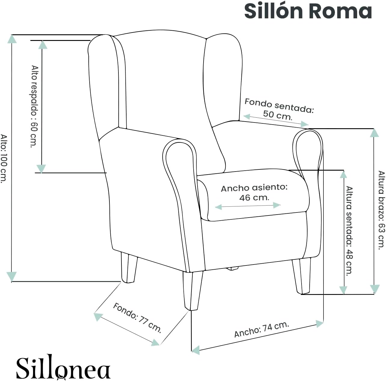 Sillón Orejero Roma: Butaca Ergonómica Tapizada en Tela Antimanchas, Ideal para Lectura y Relajación en Salón - Medidas 100x74x77cm Nogal Beige