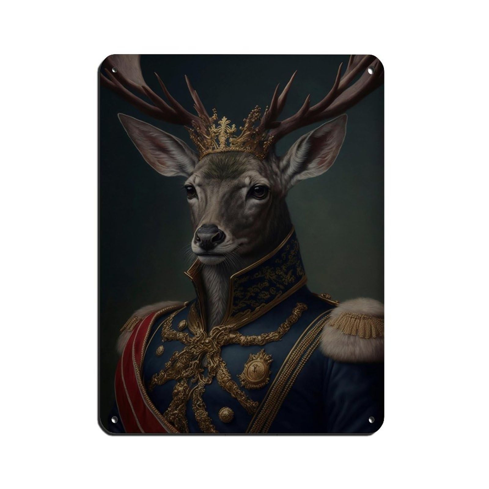 Vintage Renaissance Military Painting Deer Stag Poster Retro Poster Metal Tin Sign Chic Art Retro Iron Painting Bar People Cave Cafe Family Garage Poster Wall Decoration 12x16inch(30x40cm)
