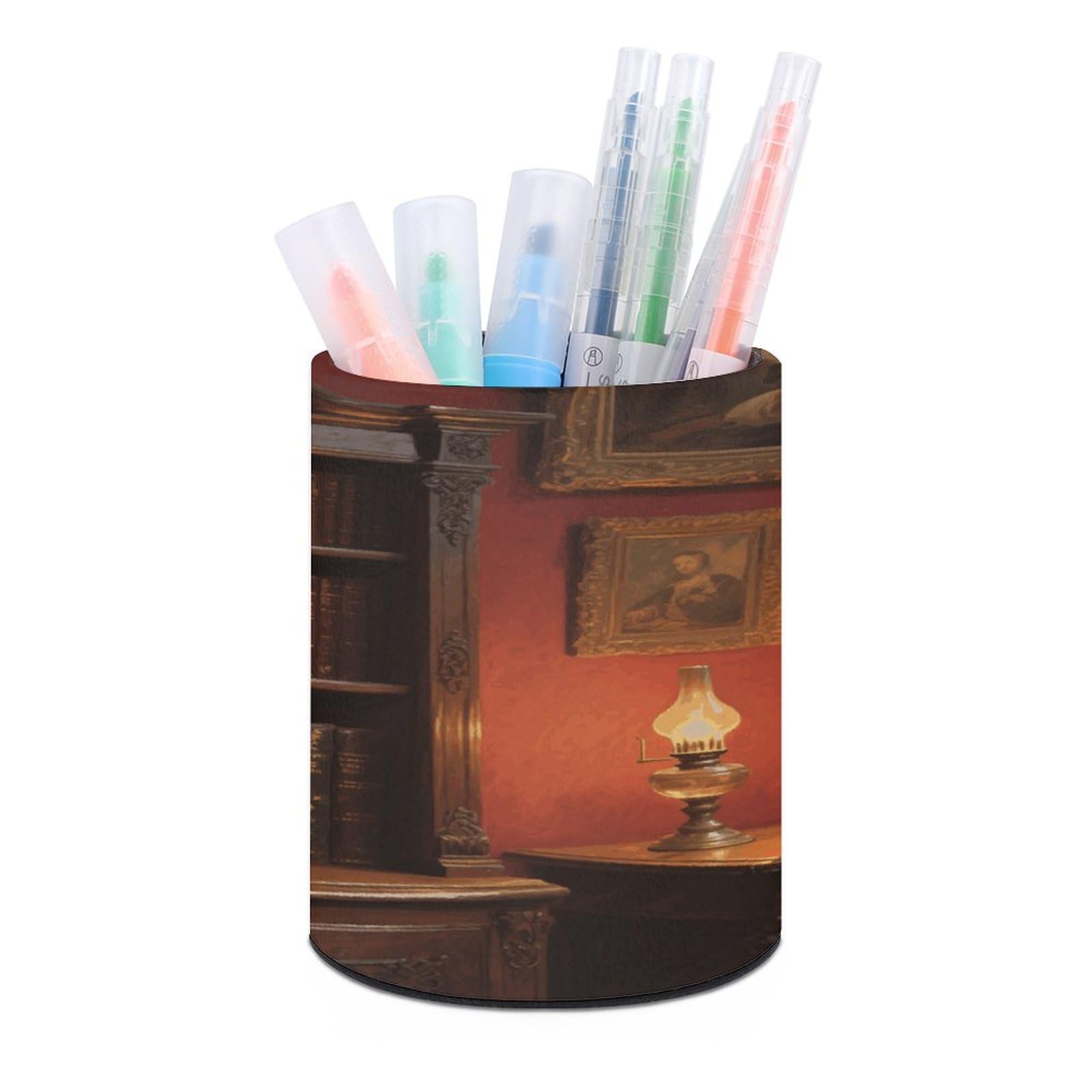 VstaDank Bookshelf Pen Holder for Desk Makeup Brush Holders Stylish Pen Cup Cute Pencil Cup Round Pencil Holder Decor Brush Scissor Holders for Multifunctional Office Supplies