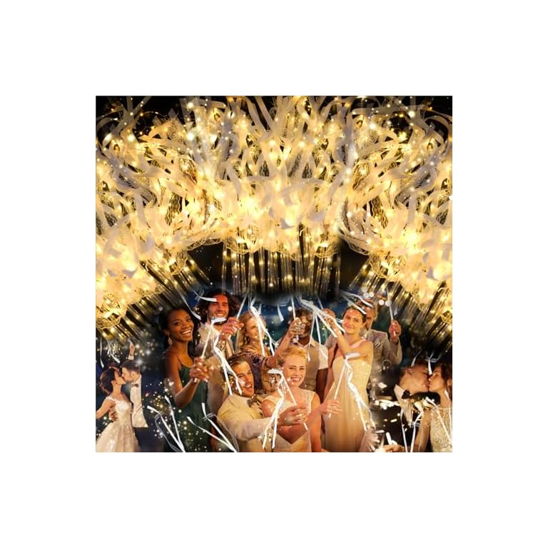 28PCS Light up Wands for wedding, Wedding Wands Streamers with 3 Colorful Flashing Modes, Fairy Wands, LED Silk Fairy Wand with Bells for Wedding, New Year, Thanksgiving, Concert