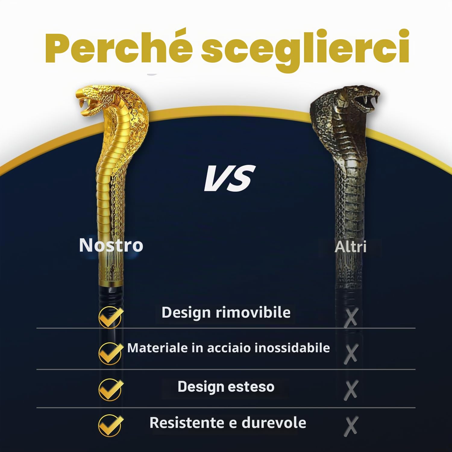42IN Metal Cane with Snake Plastic Handle, Egyptian Staff for Pharaoh & Cleopatra Costume Mesmerizing Cosplay Prop for Halloween