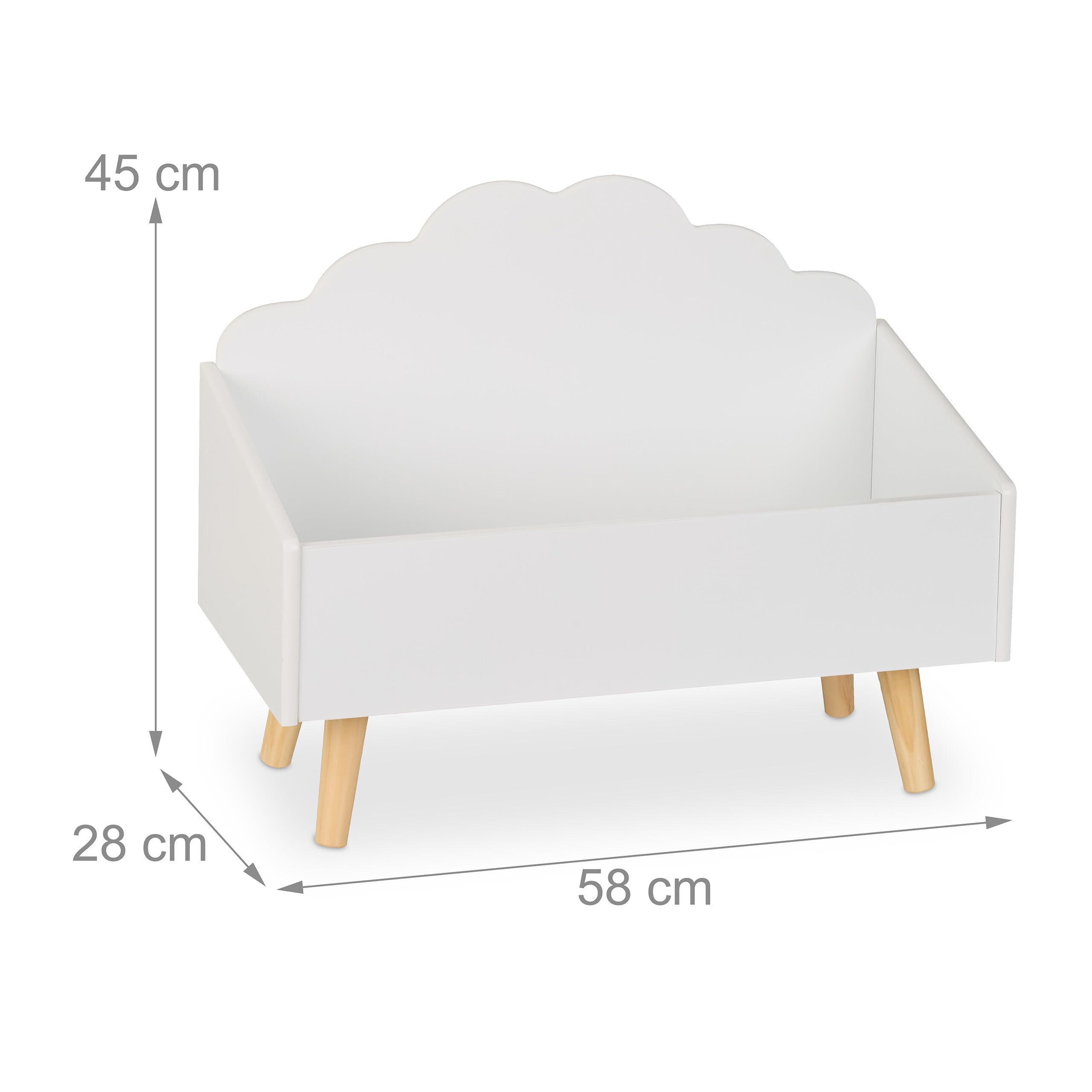 Relaxdays Coffre à Jouets, en Forme de Nuage, Aussi pour Les Livres, H x L x P : 45 x 58 x 28 cm, Blanc et Nature