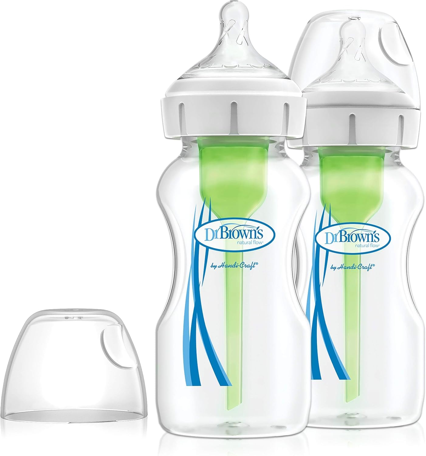 Dr Brown's Natural Flow Anti-Colic Options+ Wide-Neck Baby Bottle, 9oz/270ml, with Level 1 Teat, 2-Pack