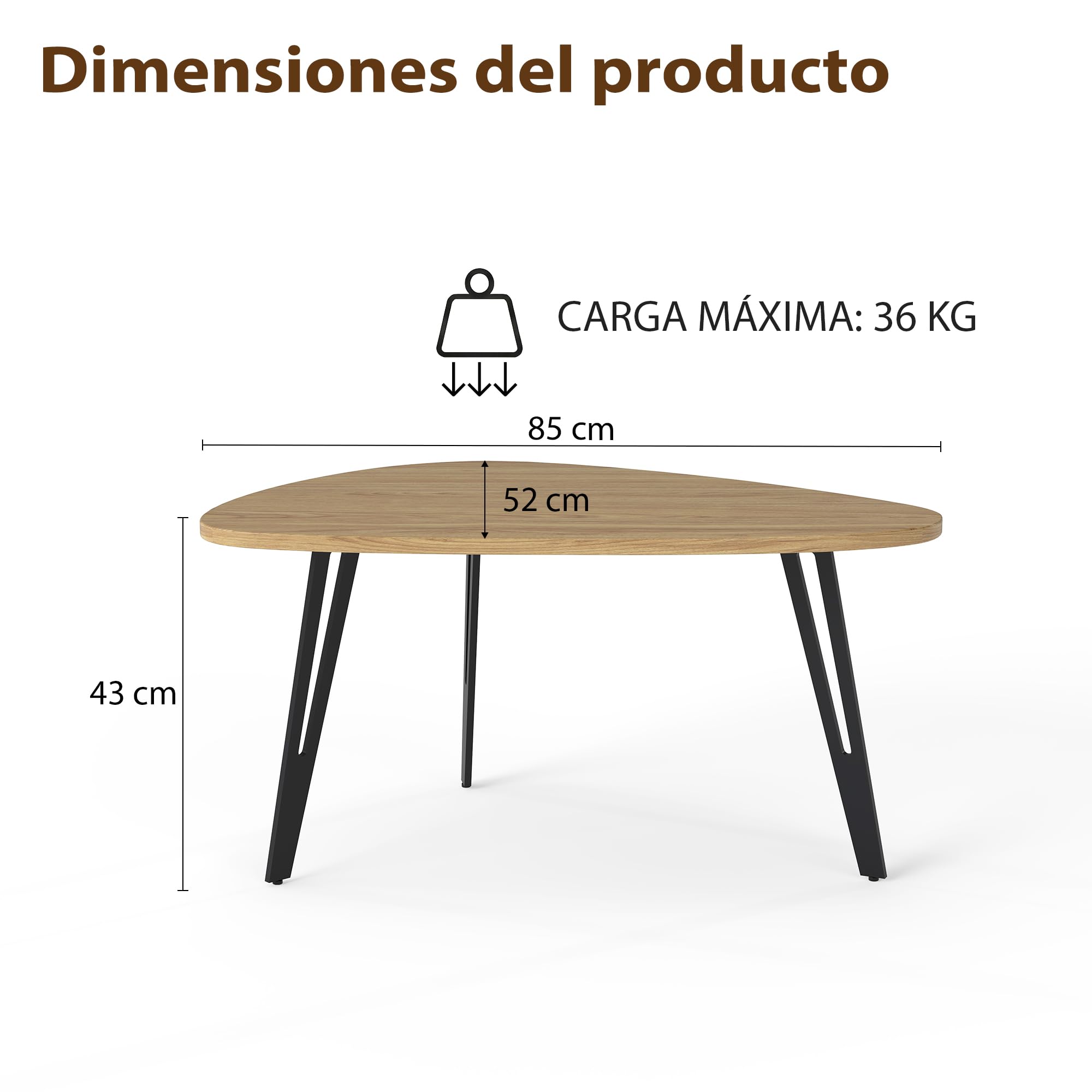 Manora Mesa de Centro Ovalada, Mesa Centro Salón con Metal Patas, Mesa Baja Salón para Salón, Dormitorio y Oficina, 85 x 52 x 43cm, Roble (Roble)
