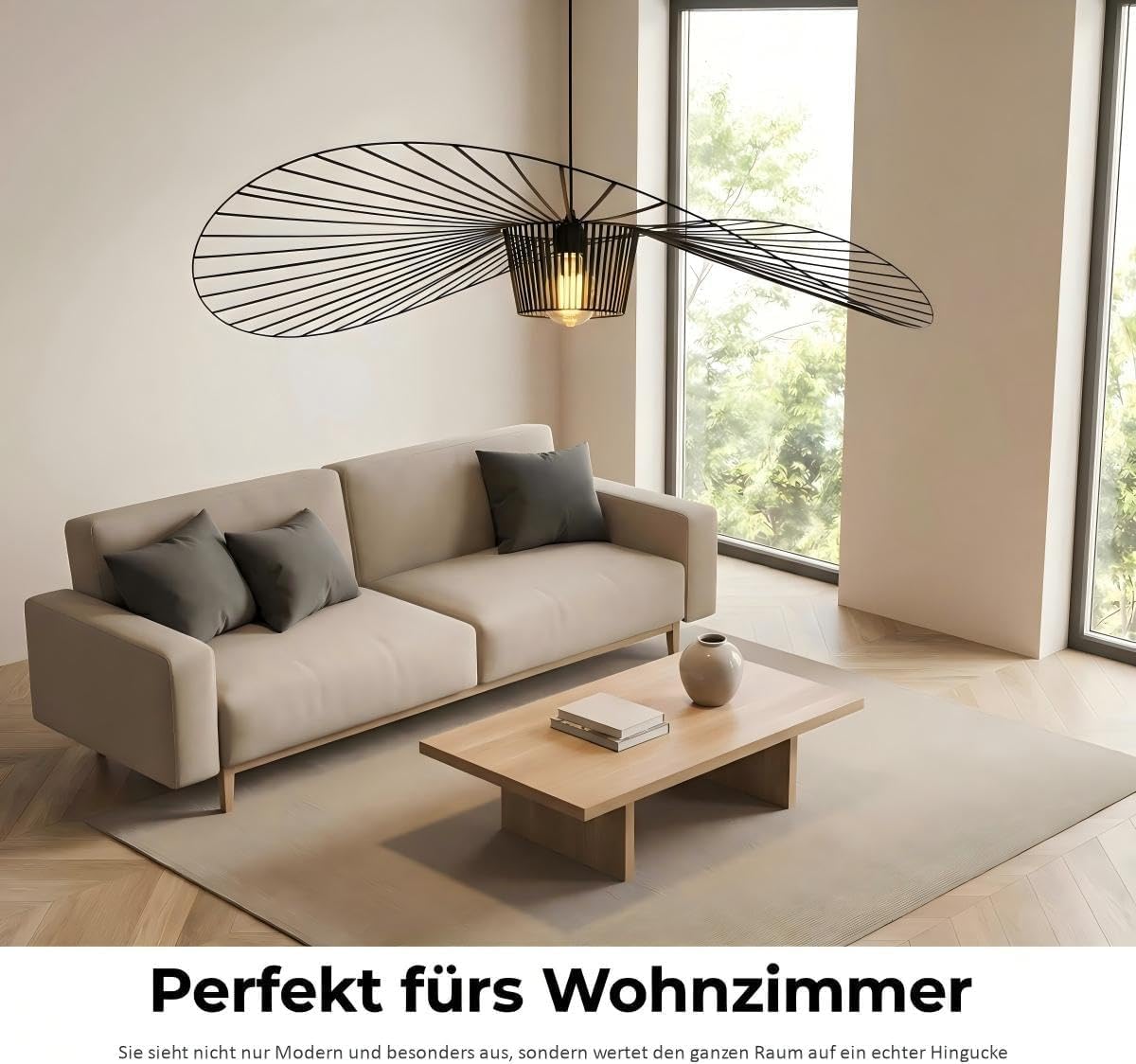 Vertigo Hängeleuchte Schwarz 80cm Hut Form Design, Pendelleuchte Höhenverstellbar, Moderne Lampe für Wohnzimmer, Schlafzimmer, Küche & Loft, E27