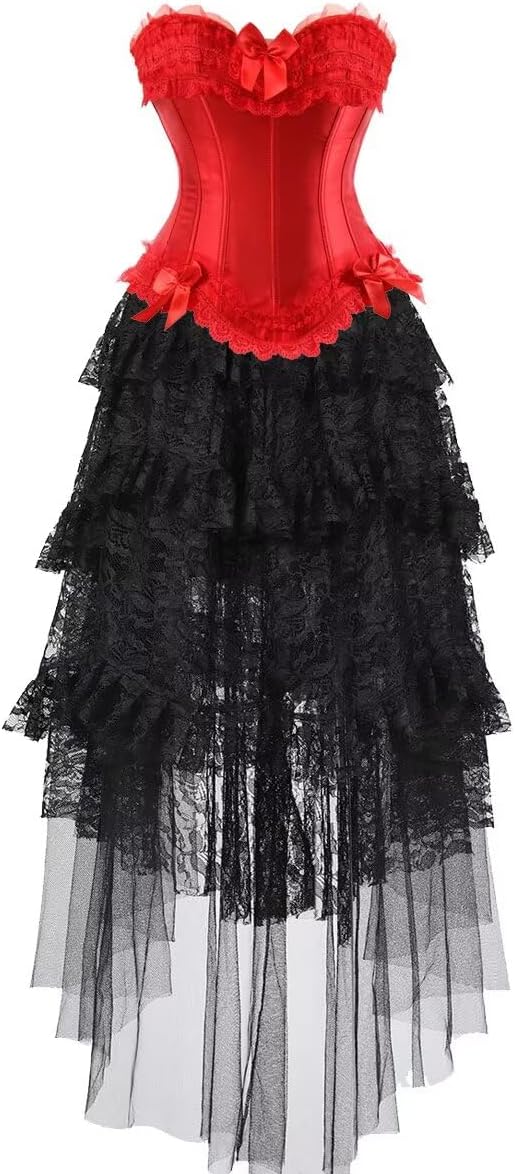 Jutrisujo Corset Dress with Long Skirt Lace 2 PCS Women Plus Size Vintage Costume Renissance