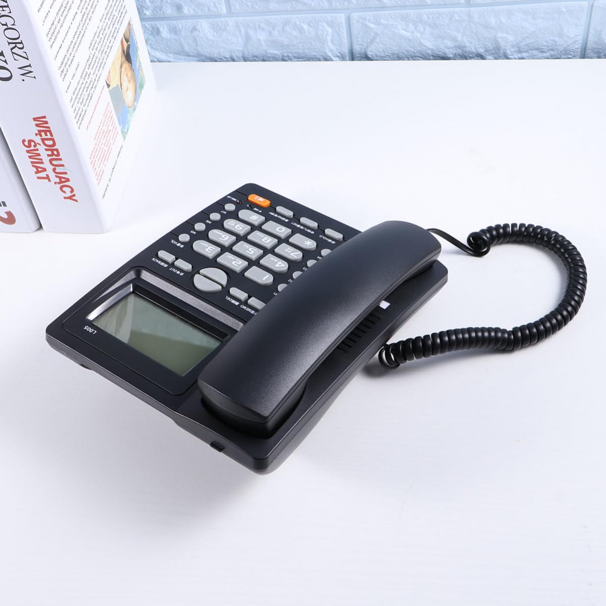 Telefono Fisso Business da Ufficio Doppio Jack e Display Chiamate Nero | Plastica, Suonerie Selezionabili e Musica Integrata, Funzione Non Disturbare, per Casa e Negozio