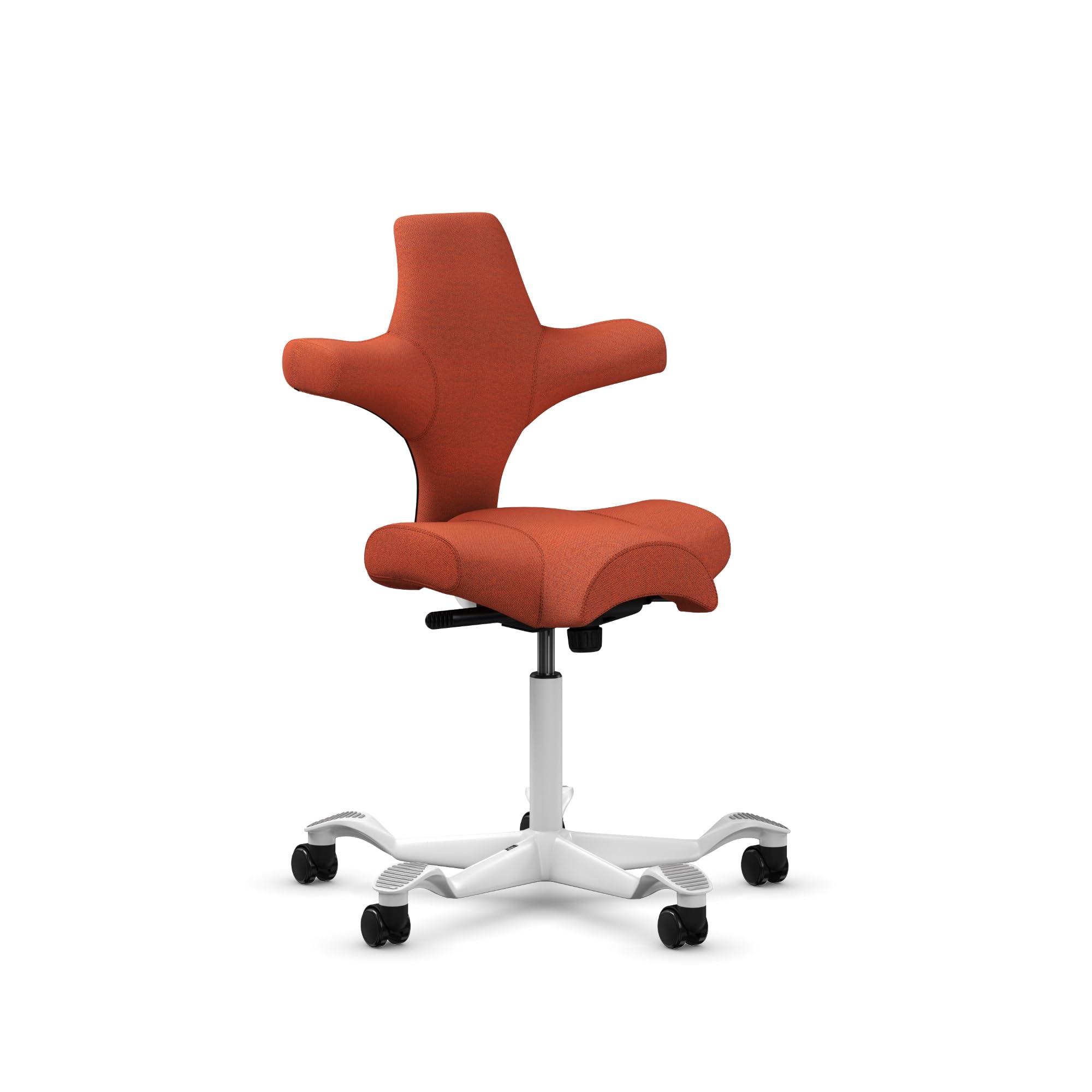 HAG Capisco Sit to Stand Chair-White Frame-Upholstered Burnt Red