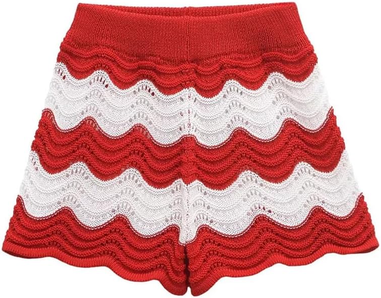 Women's Lapel Striped Hollow Short Sleeve Top Shorts Two-Piece Set