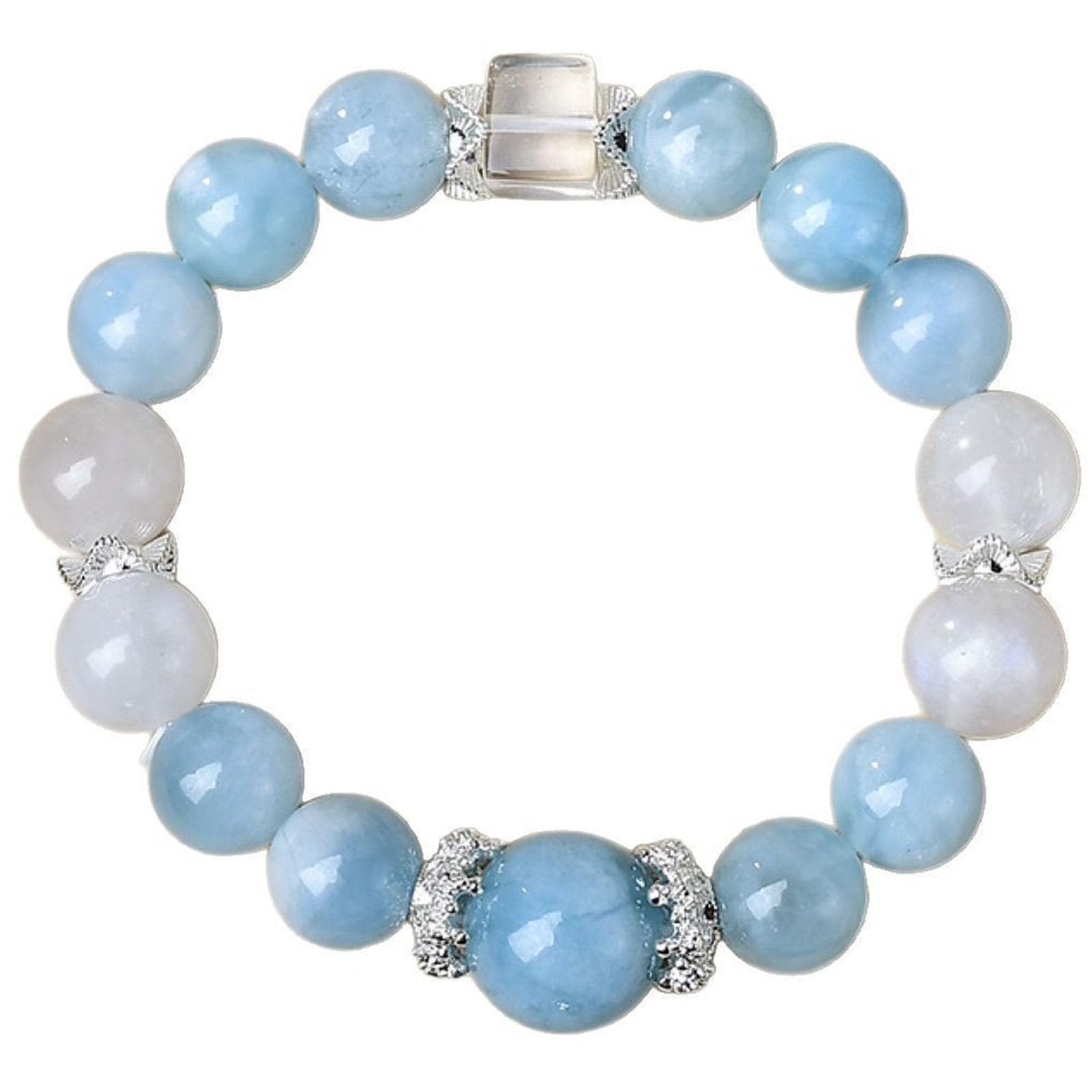 Bracciale naturale con pietra preziosa acquamarina, perline di pietra lisce | Bracciale per meditazione Reiki, gioielli con perline in pietra naturale, perline rotonde lisce in pietre preziose