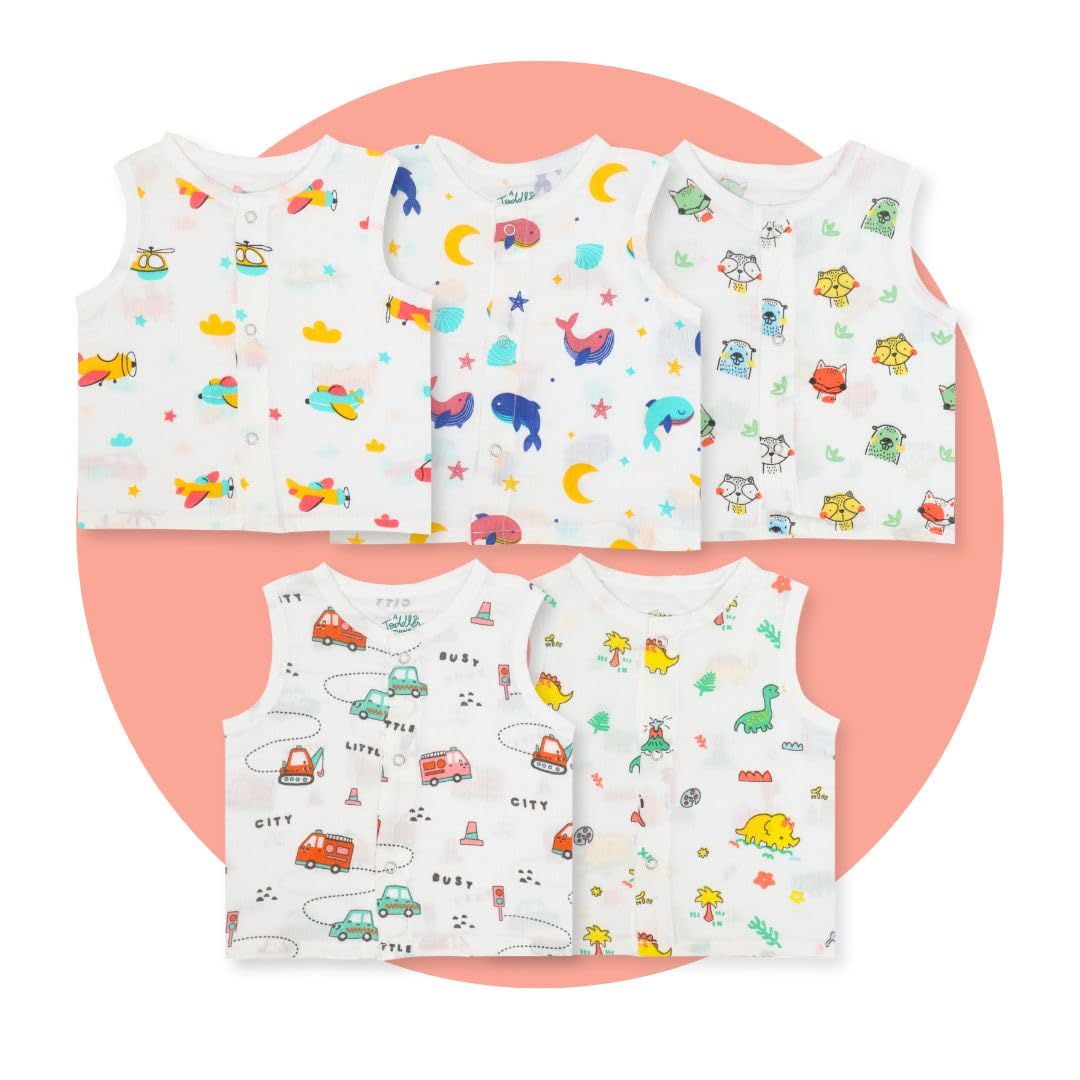 A Toddler Thing Organic Cotton Muslin Button Jabla | White Jhabla | for Boys & Girls | Summer Wear Jabala | Comfortable Baby Products | Sleeveless Vest | Pack of 5 | Size - Newborn-image-43