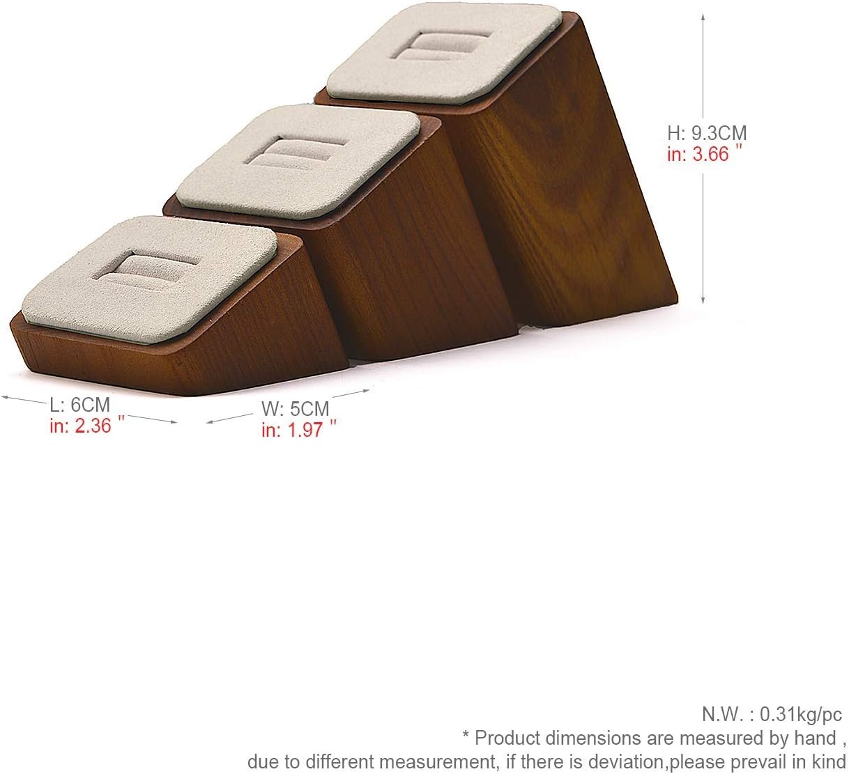 Oirlv 3 PCS Wood Ring Display Stand Showcase Jewelry Display Stand Ring Organizer Holder (Creamy-White)