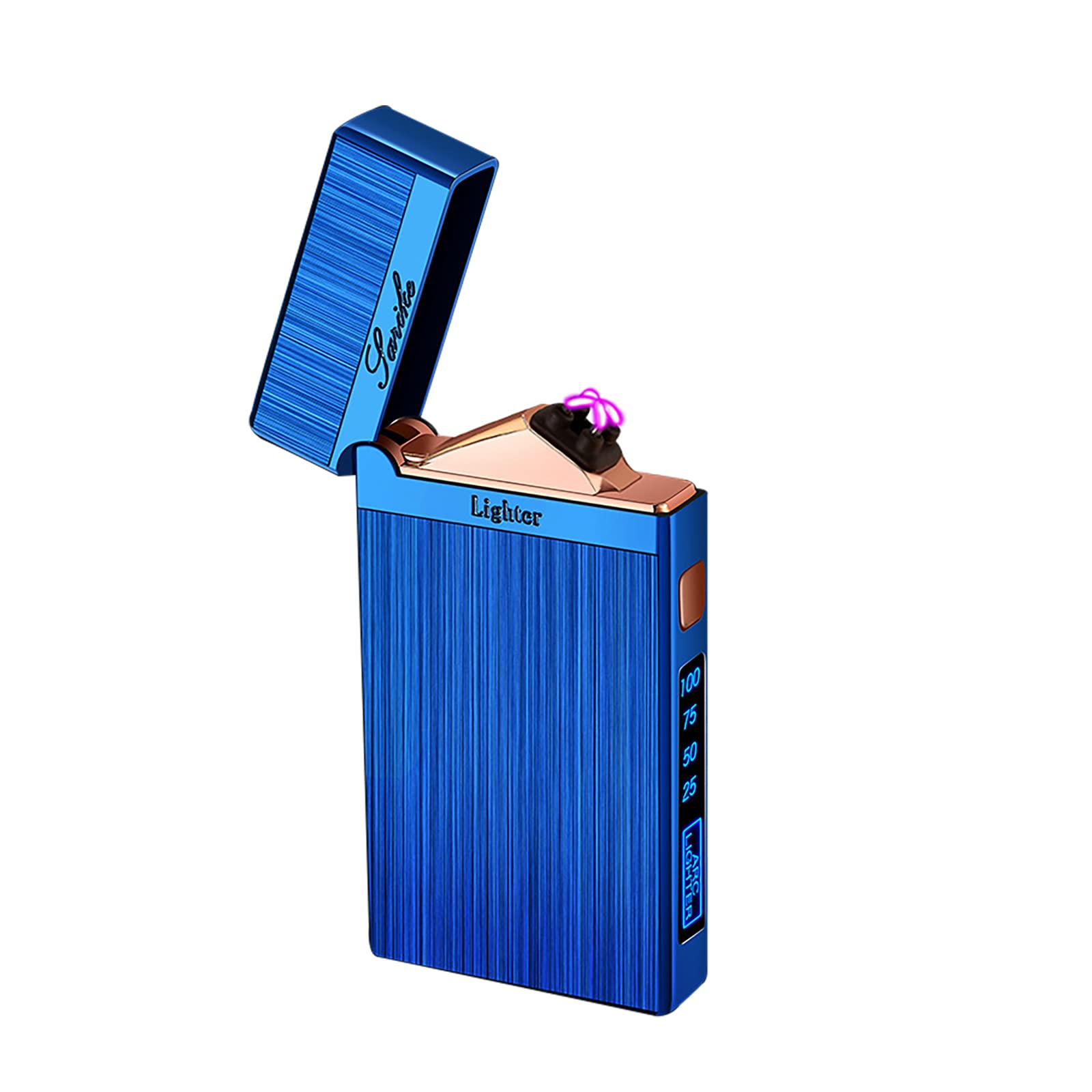 SKRFIRE Electric Lighter Cool Lighters Plasma Lighter Windproof Fire Lighters USB Rechargeable with Crisp Opening Sound Battery Display LED Light Brushed Metal Body for Candle Gift Outdoor (Blue)
