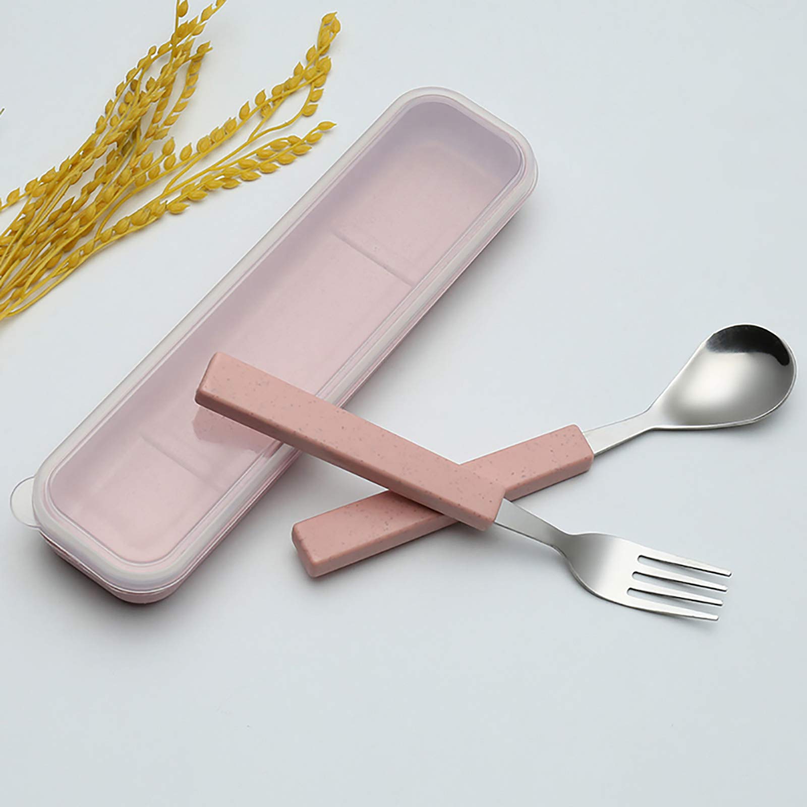 VANRA 2-Piece Set Posate per bambini in acciaio inox 18/10 Argento Bambino Stoviglie Posate Posate utensili forchetta e cucchiaio da tavola con custodia da viaggio per bambini Bambini (cromato) (Rosa)