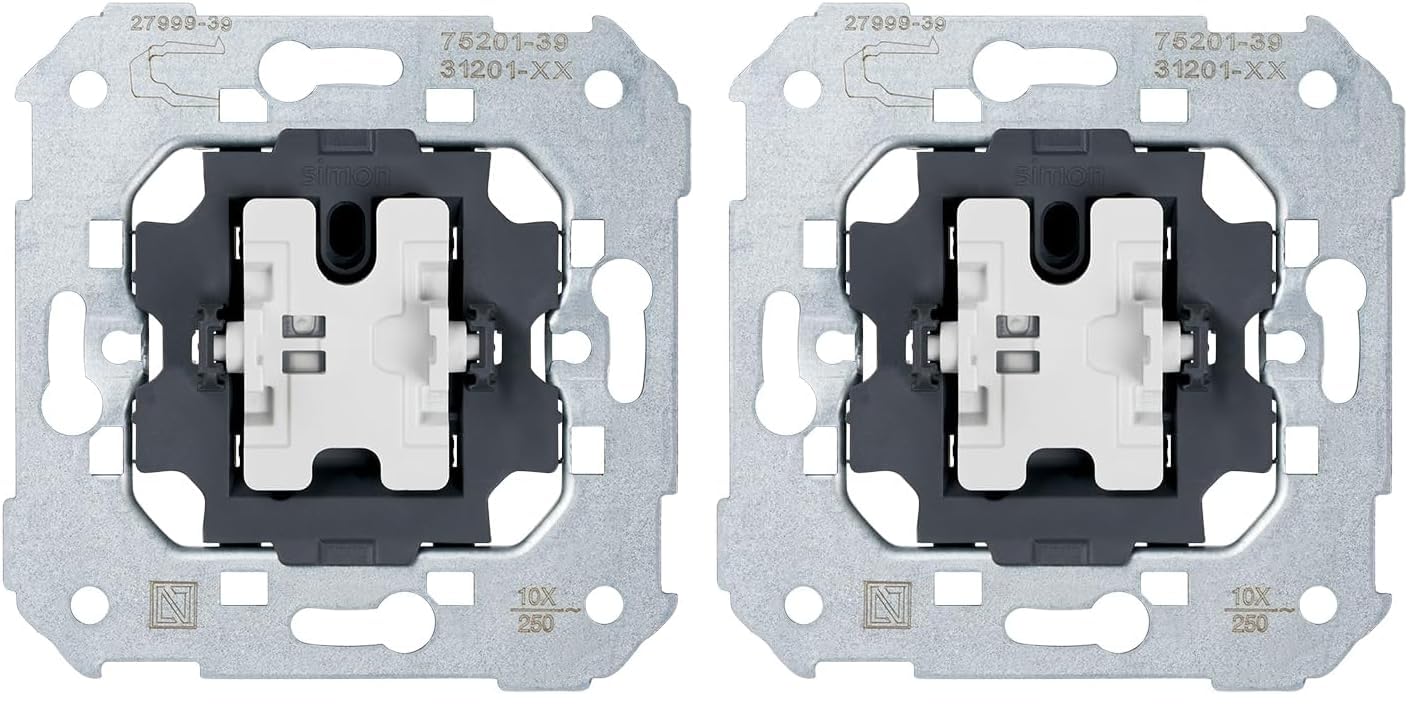 SIMON - Mecanismo Conmutador e Interruptor, Serie 75, Compatible con Tapas de las Series 75, 31, 82 y 88, Apto para Interiores (IP20), Fácil de Instalar, 10AX 250V (Paquete de 2)
