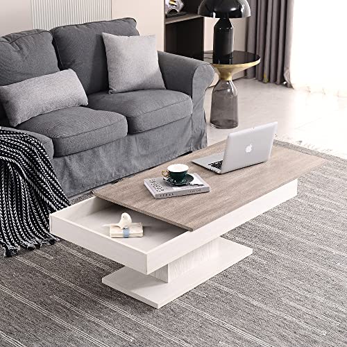 Mesa de centro de madera de color gris, contemporánea, con espacio de almacenamiento oculto, para sala de estar, oficina Cover