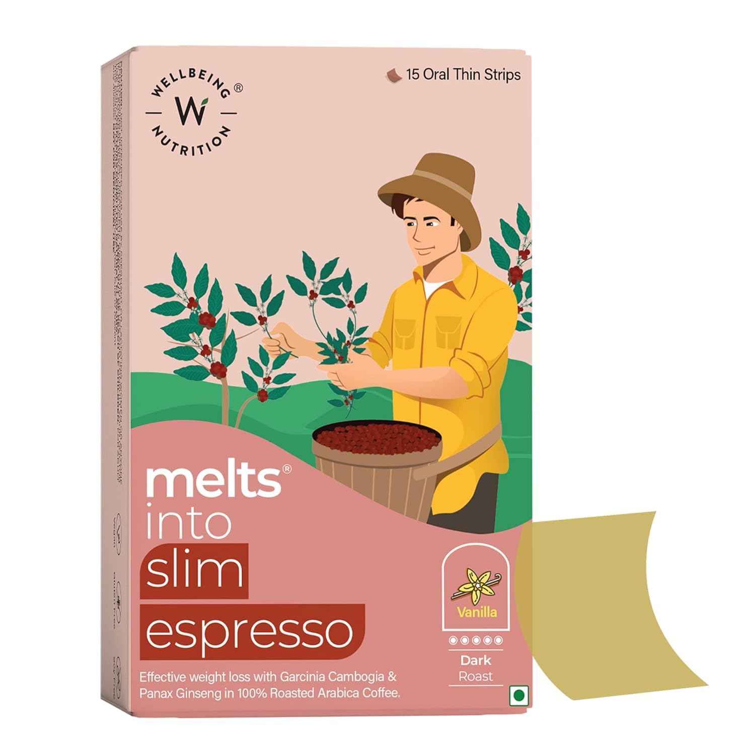 Wellbeing NutritionMelts Slim Espresso (15 Oral Strips) | Arabica Coffee, Garcinia Cambogia & Panax Ginseng | Effective Weight Management - Boost Metabolism & Suppress Appetite | Vanilla Espresso