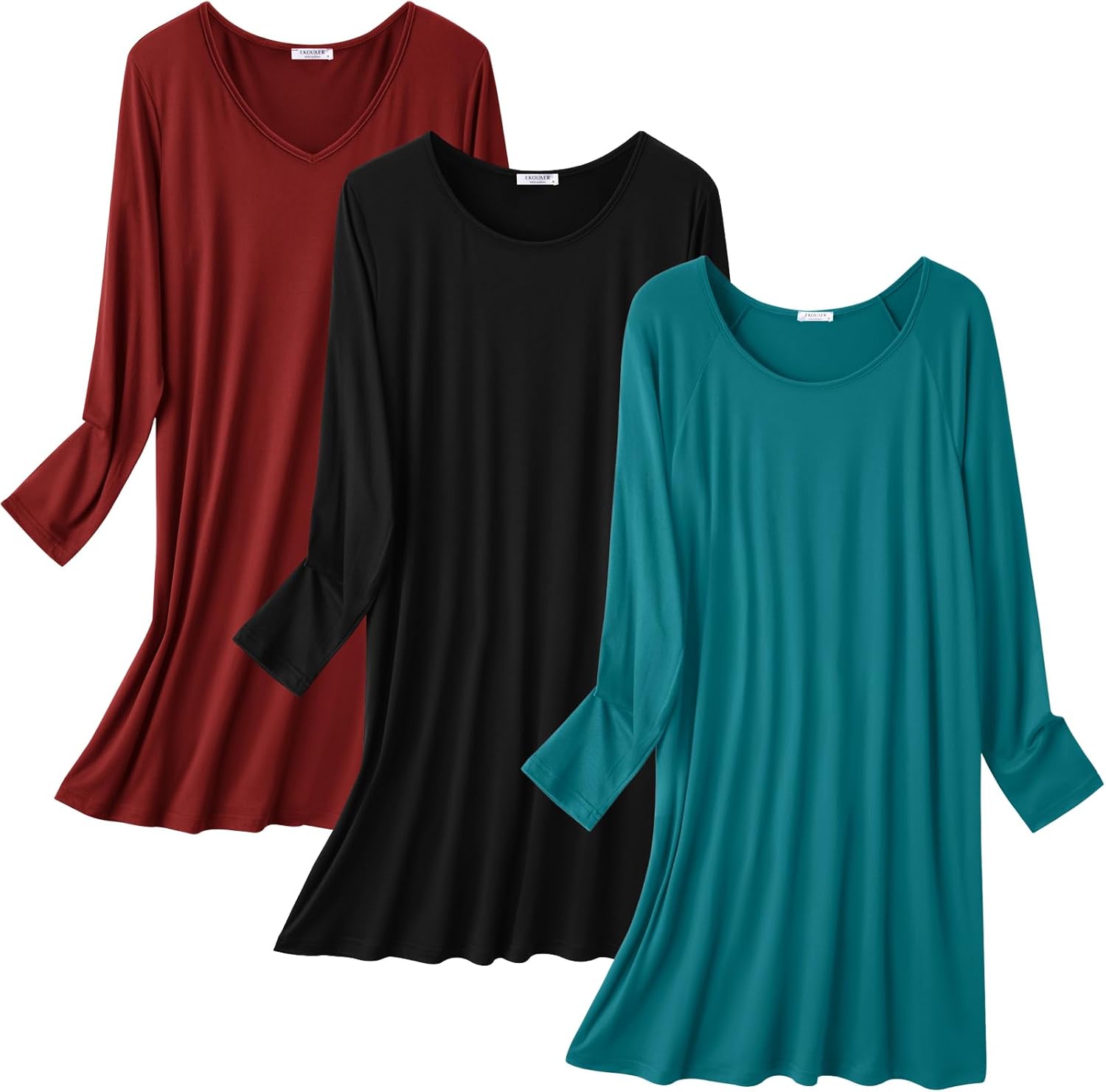 Ekouaer 3 Pack Women's Nightgowns Long Sleeve Sleep Shirts Comfy Soft Nightshirt Women Pajama Sleep Dress Cute Sleepwear