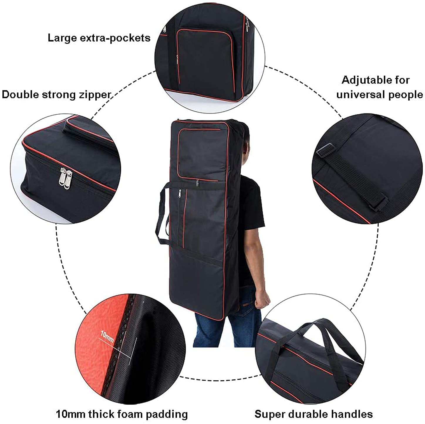 Borsa Per Tastiera 61 Tasti - Custodia Portatile 600D | Per Pianoforte Elettronico, Tasca Accessori - Foto 8