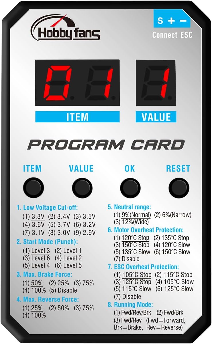 Amazon.com: Hobby Fans ESC Programming Card RC Car Electronic Speed ...