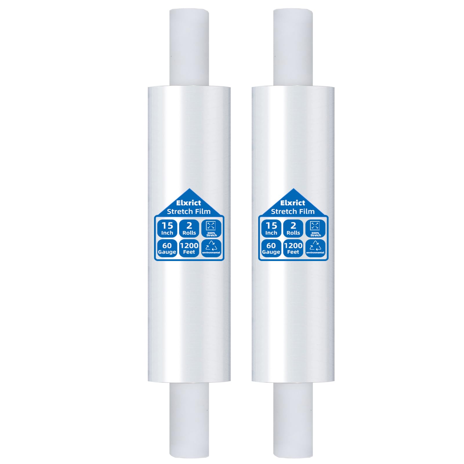 Photo 1 of 15 Inch Stretch Wrap Roll, Heavy Duty 15" x 1200ft Shrink Wrap Roll, Clear 60 Gauge Industrial Strength Stretch Film with Handle, Plastic Wrap for Pallet, Shipping, Moving, Furniture(2 Rolls)