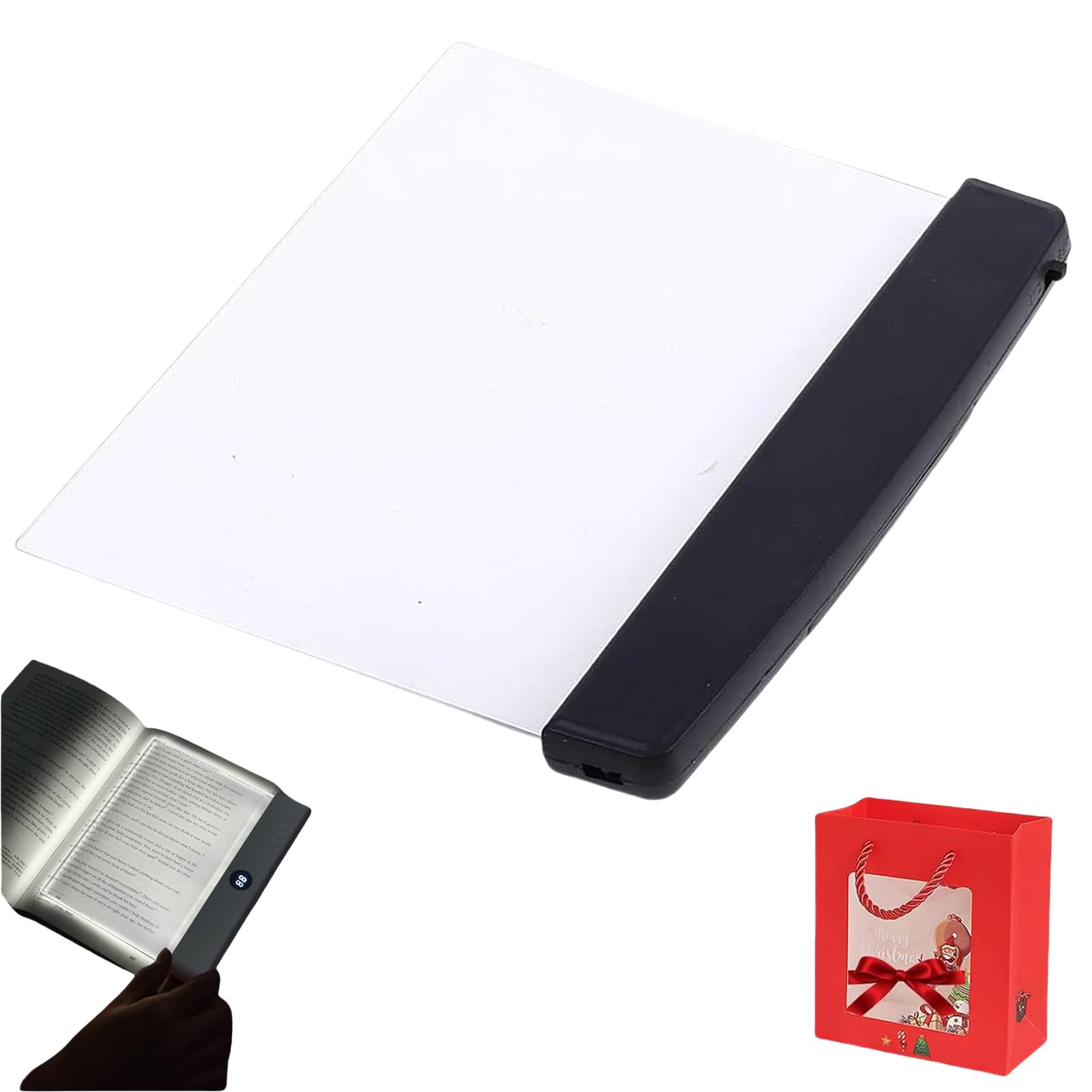 Multifunctional LED Flat-Panel Night Vision Reading Lamp, Reading in Bed at Night Booklights, Clear Book Full Page Light, for All People Night Reading (Black)