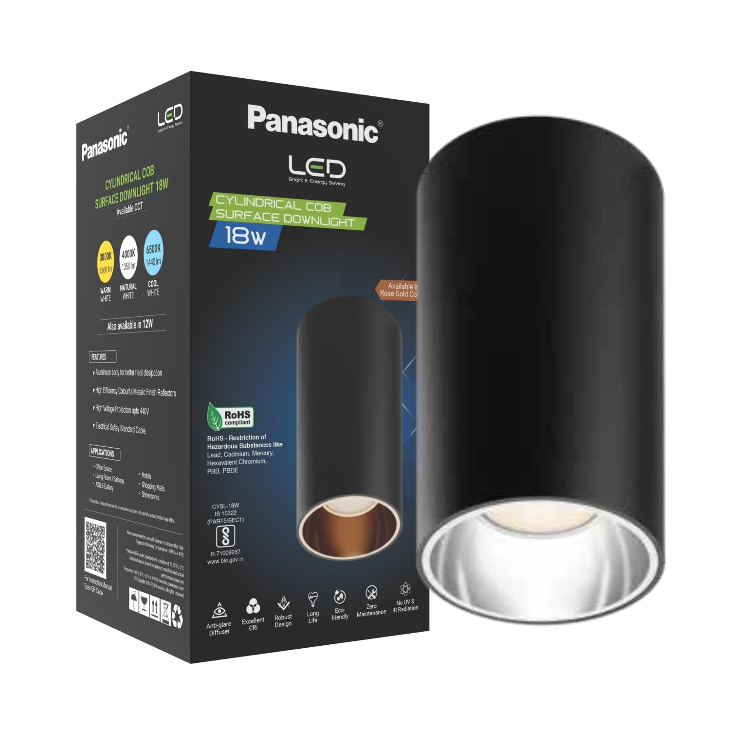 Panasonic 18W Cylindrical Surface Spot Light, Silver Reflector, Ceiling Light for Home with Silver Reflector (Warm White - PDSM01183)-image-43