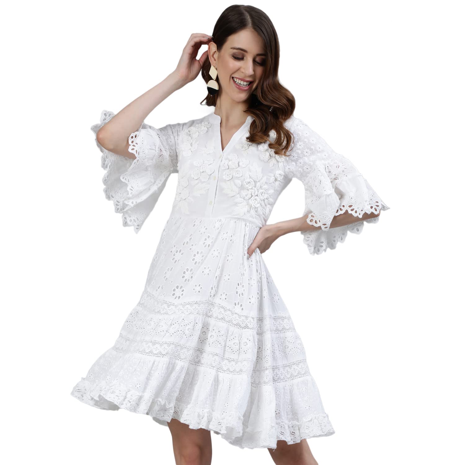 Women Fit & Flare Cotton Dhtopknm-13023 Knee-Length Dress-image-48