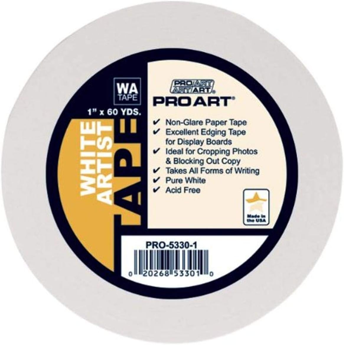 PRO ART Artist Tape, White, 1/2-inch x 60-Yard Roll