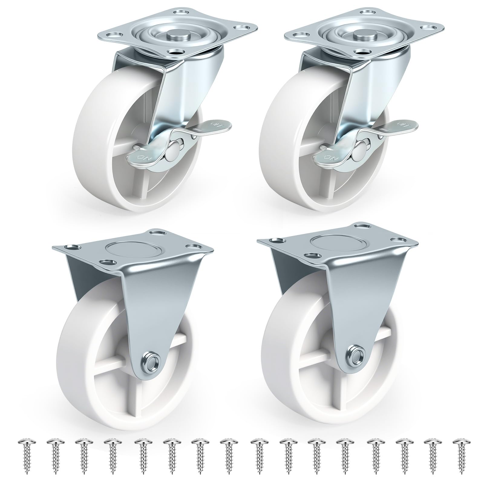 Nfbcxutkw 5 2 Inch Casters Set Of 4, 2 Rigid + 2 Locking, White Pp