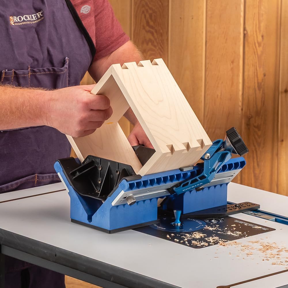 Rockler Deluxe Spline Jig for Table Saw & Router Table - Adjustable Box Joint Fixture with 45 Degree Miter Sled, Finger Joint & Picture Frame Jig for Decorative Woodworking Joinery.